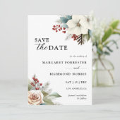 ダスティー素朴ブルーフローラ冬の結婚式 招待状 (スタンド正面)