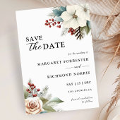 ダスティー素朴ブルーフローラ冬の結婚式 招待状