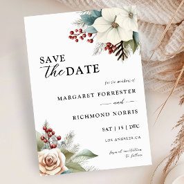 ダスティー素朴ブルーフローラ冬の結婚式 招待状