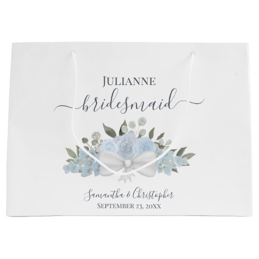 ダスティー素朴ブルーボホフローラのブ結婚リーデスメイド ラージペーパーバッグ (正面)