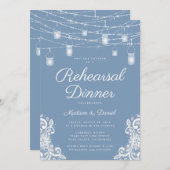 ダスティー素朴ブルーライトのリハ結婚ーサルディナー 招待状 (正面/裏面)