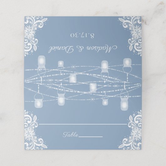 ダスティー素朴ブルーライト結婚ズ座席表 プレイスカード (外部開封)