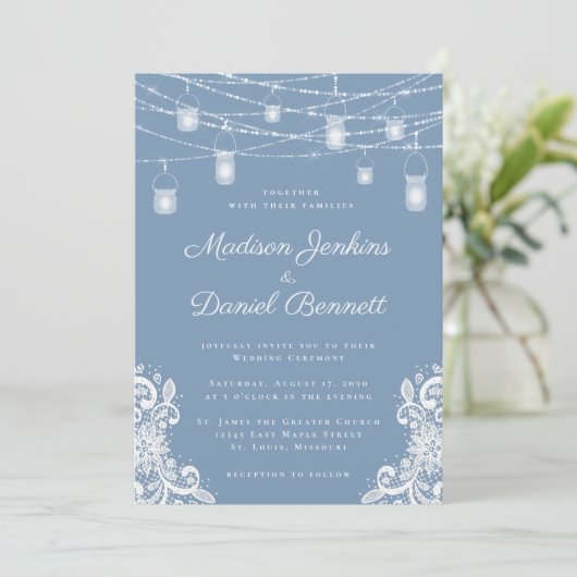 ダスティー素朴ブルーライト結婚式招待状 招待状 (スタンド正面)