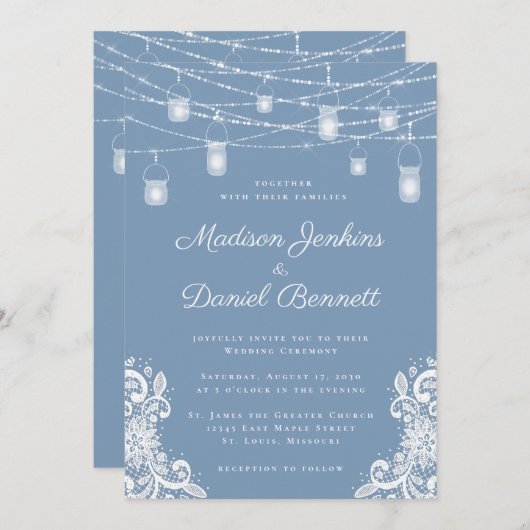 ダスティー素朴ブルーライト結婚式招待状 招待状 (正面/裏面)