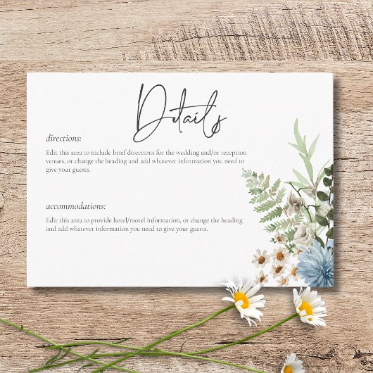 ダスティー素朴ブルーワイルドフラワーズ&デイジー詳細 エンクロージャーカード