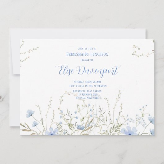ダスティー素朴ブルーワイルドフラワー花嫁昼食会 招待状 (正面)