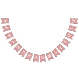 ダスティー結婚バラの新郎新婦の名前シンプルピンク バンティングフラッグ