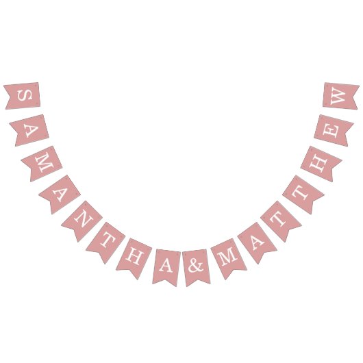 ダスティー結婚バラの新郎新婦の名前シンプルピンク バンティングフラッグ (全)