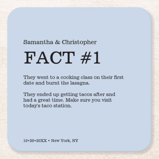 ダスティー結婚ブルーのカスタムおもしろい事実 スクエアペーパーコースター (正面)