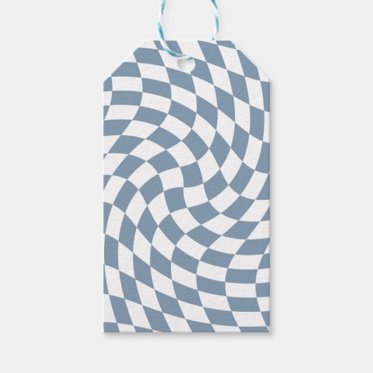 ダスティー結婚ブルーのコレクシ市松模様にョン ギフトタグ (正面)