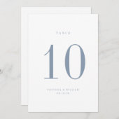 ダスティー結婚ブルーのテーブル番号カード 招待状 (正面/裏面)