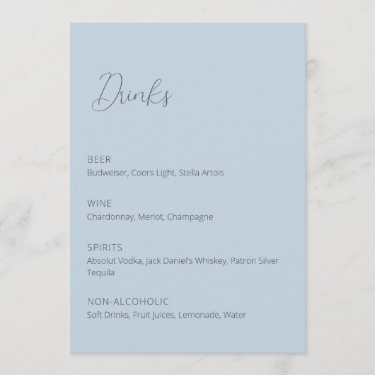 ダスティー結婚ブルーのドリンクのメニュー記号 (正面)