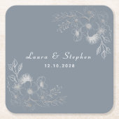 ダスティー結婚ブルーのドリンクコースター スクエアペーパーコースター (正面)