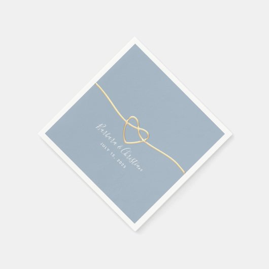 ダスティー結婚ブルーのナプキンとロープハート スタンダードカクテルナプキン (角)
