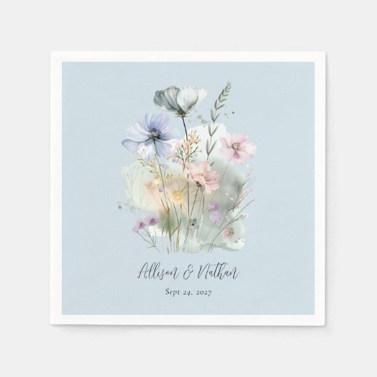 ダスティー結婚ブルーのナプキンと赤面野草 スタンダードカクテルナプキン (正面)