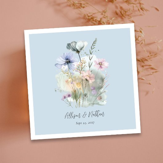 ダスティー結婚ブルーのナプキンと赤面野草 スタンダードカクテルナプキン