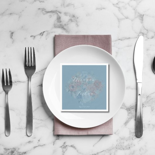 ダスティー結婚ブルーのナプキン スタンダードカクテルナプキン