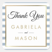 ダスティー結婚ブルーのフェイクゴールドフォイル スクエアシール (正面)