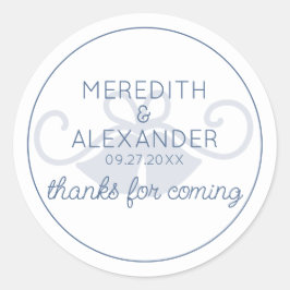 ダスティー結婚ブルーのベルありがとうステッカー ラウンドシール