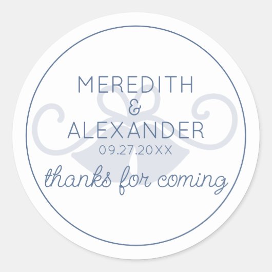 ダスティー結婚ブルーのベルありがとうステッカー ラウンドシール (正面)