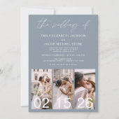 ダスティー結婚ブルーのミニマルQRコード 招待状 (正面)