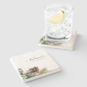 ダスティー結婚ブルーのユーカリの緑の予算 ストーンコースター (横)