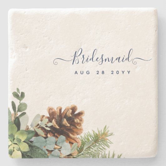 ダスティー結婚ブルーのユーカリの緑の予算 ストーンコースター (正面)