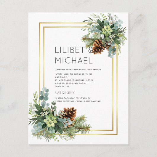 ダスティー結婚ブルーのユーカリの緑の予算 ポストカード (正面)