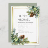 ダスティー結婚ブルーのユーカリの緑の予算 招待状 (正面/裏面)