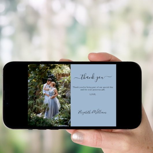 ダスティー結婚ブルーの写真サンキューカード 招待状