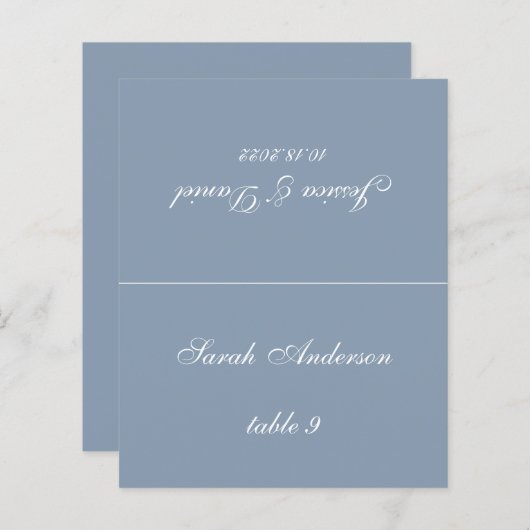 ダスティー結婚ブルーの座席表 – ゲスト名の印刷 (正面/裏面)