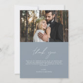 ダスティー結婚ブルーの手書き感謝2枚の写真 サンキューカード (裏面)