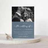 ダスティー結婚ブルーの書道と写真 招待状