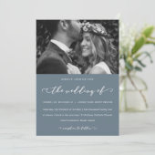 ダスティー結婚ブルーの書道と写真 招待状 (スタンド正面)