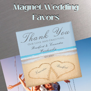 ダスティー結婚ブルーの2ハートオンサンド結婚式の引き出物 マグネット