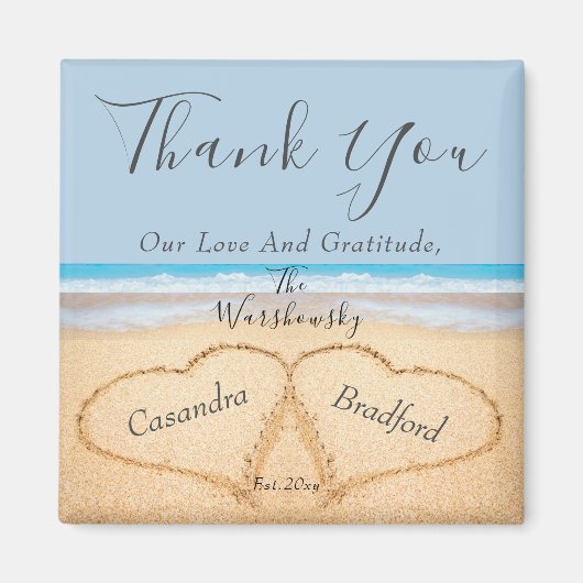 ダスティー結婚ブルーの2ハート砂結婚式の引き出物 マグネット (正面)