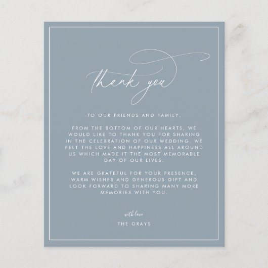 ダスティー結婚ブルーサンキューカード (正面)