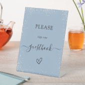 ダスティー結婚ブルーシルバーのゲストブック 台座サイン (インサイチュ)