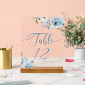 ダスティー結婚ブルーフローラのテーブル番号 アクリルサイン (ウェディング)