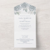 ダスティー結婚ブルーフローラの統合 オールインワン招待状 (内側)