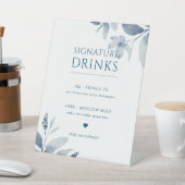 ダスティー結婚ブルーフローラの署名ドリンクの看板 台座サイン (インサイチュ)