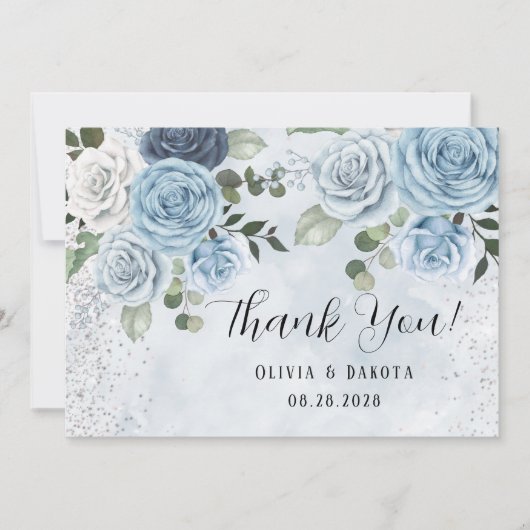 ダスティー絵を描ブフローラ結婚のサンキューカード 招待状 (正面)