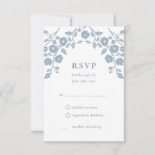 ダスティー魅力的ブルーフォーク花シンプルフローラ 出欠カード (正面)