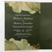 ダスティー・セージ・グリーン・ゴールド・アブストラクト・インク・QRコード・ウェディング 三つ折り招待状 (内部最初)