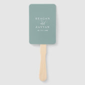 ダスティー ティール ミニマリスト スクリプト ウェディング プログラム ハンドファン (正面)