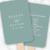 ダスティー ティール ミニマリスト スクリプト ウェディング プログラム ハンドファン