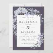 ダスティー＆ネイビーブルーの花枠の水彩ウェディング 招待状 (正面)
