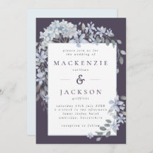 ダスティー＆ネイビーブルーの花枠の水彩ウェディング
