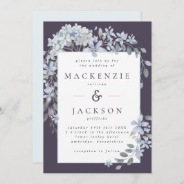 ダスティー＆ネイビーブルーの花枠の水彩ウェディング 招待状