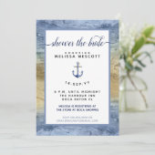 ダスティー ネイビーブルー ゴールド 水彩 ブライダルシャワー 招待状 (スタンド正面)